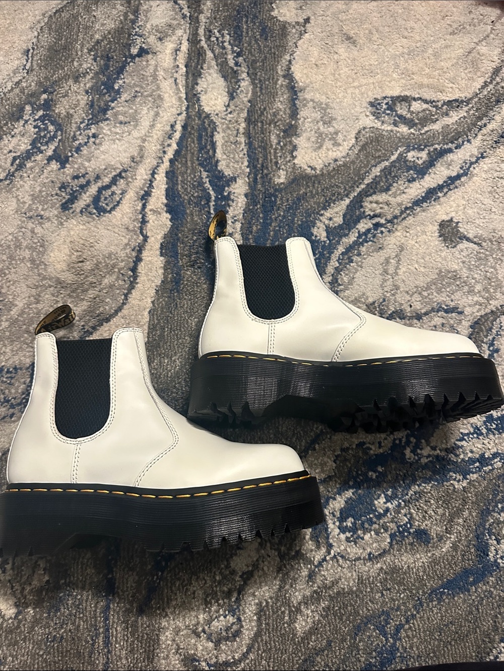 Doc Martens White Platform Chelsea Boots with Black Elastic Panels
